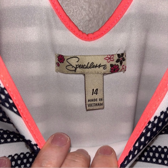 Striped Navy and White Kids Dress with Pink Accents - Picture 2 of 5